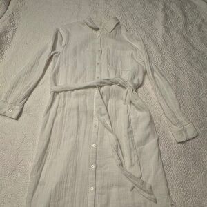 Loft White Belted Shirt Dress Size M